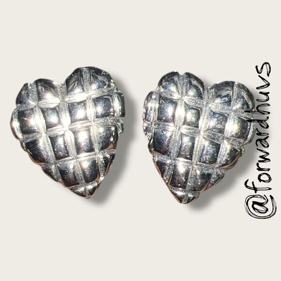 Vintage Heart Shaped Clip-On Earrings – Textured - Picture 1 of 6
